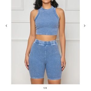 Contour Ribbed Biker Short Set (Blue)